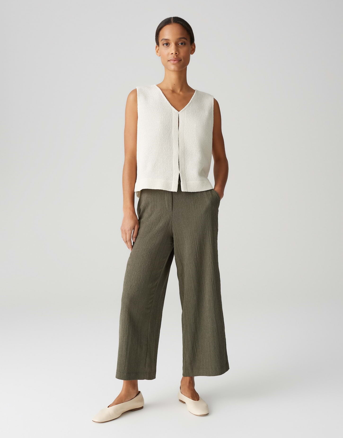 OPUS BROEK MILENI CRINKLE OLIVE LEAF