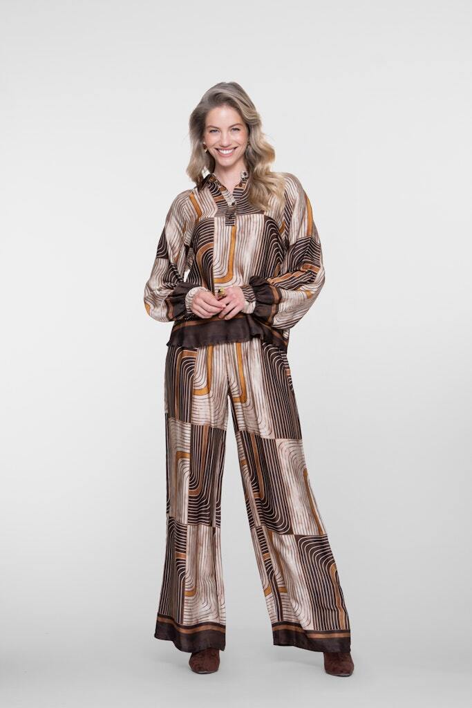 GEISHA BROEK GRAFISCHE PRINT BROWN/SAND