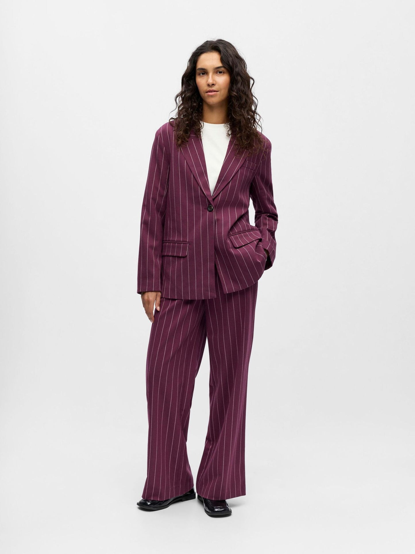 OBJECT BLAZER LISA MAUVE WINE/PINK LADY PINSTRIPE