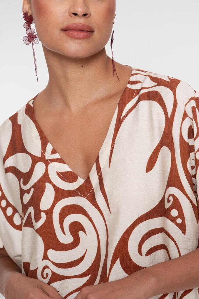 GEISHA TOP MET PRINT ECRU/TABACCO