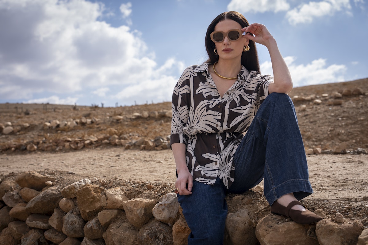 GEISHA BLOUSE MET CEINTUUR BROWN/OFF-WHITE