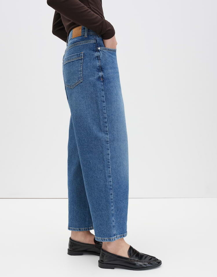 SOMEDAY JEANS CELLMA BARREL DETAIL MID DRIFT BLUE