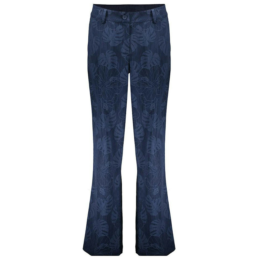 GEISHA BROEK DENIM FLOWERS BLUE