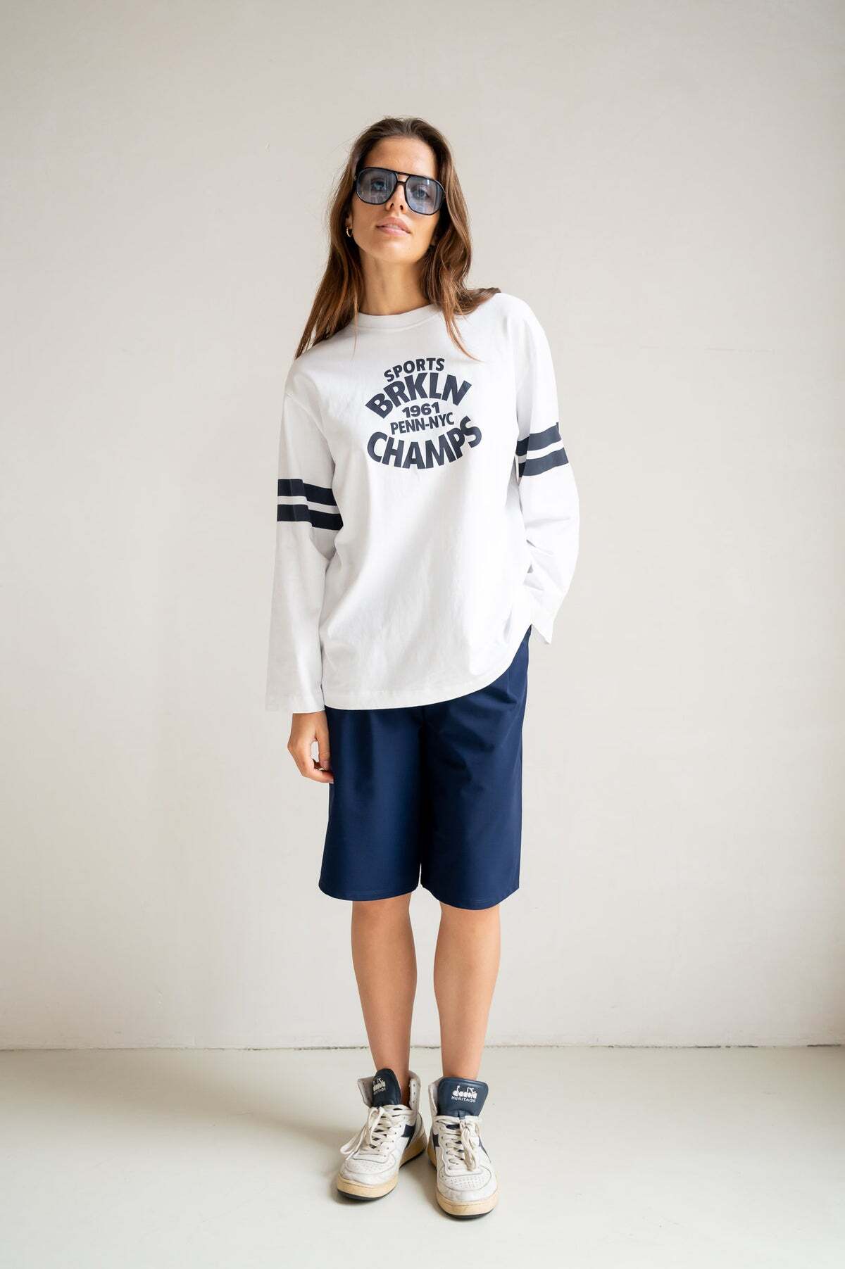 PENN&INK SHIRT PRINT WHITE/NAVY