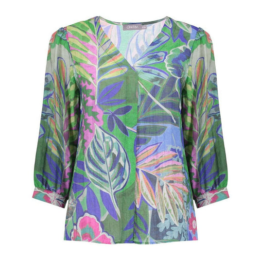 GEISHA BLOUSE BOTANISCHE PRINT BLAUW/GROEN