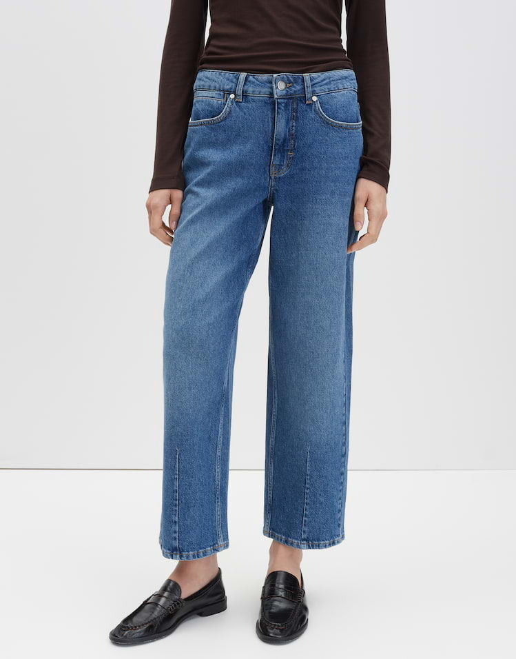 SOMEDAY JEANS CELLMA BARREL DETAIL MID DRIFT BLUE