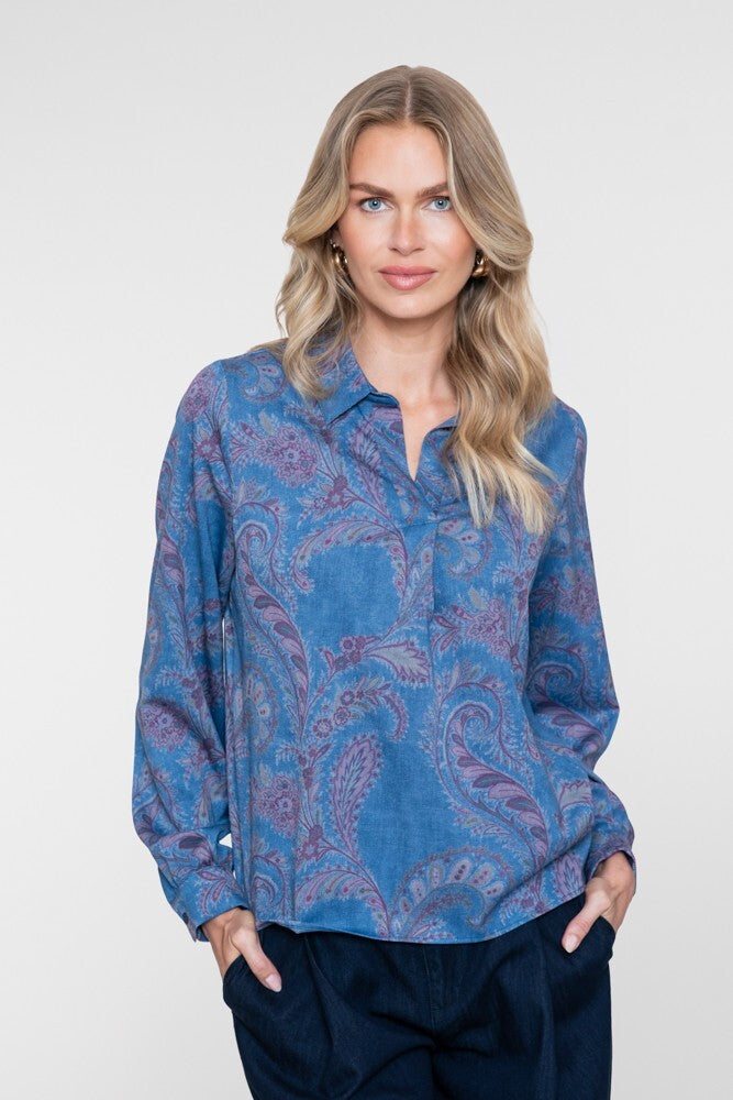 GEISHA BLOUSE MET BLOEMENPRINT BLAUW