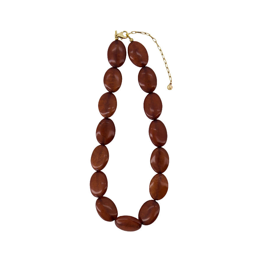 ZUSSS KETTING MET PLATTE KRALEN MID BROWN
