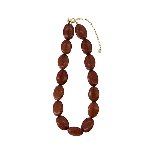 ZUSSS KETTING MET PLATTE KRALEN MID BROWN