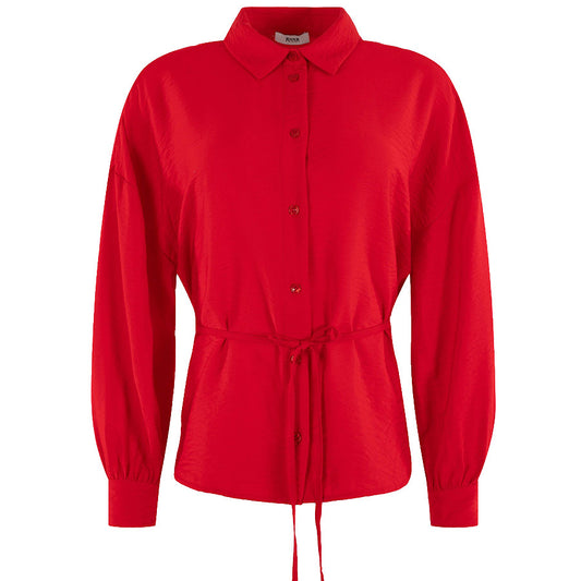ANNA BLOUSE MET STRIKDETAIL RED SOLID