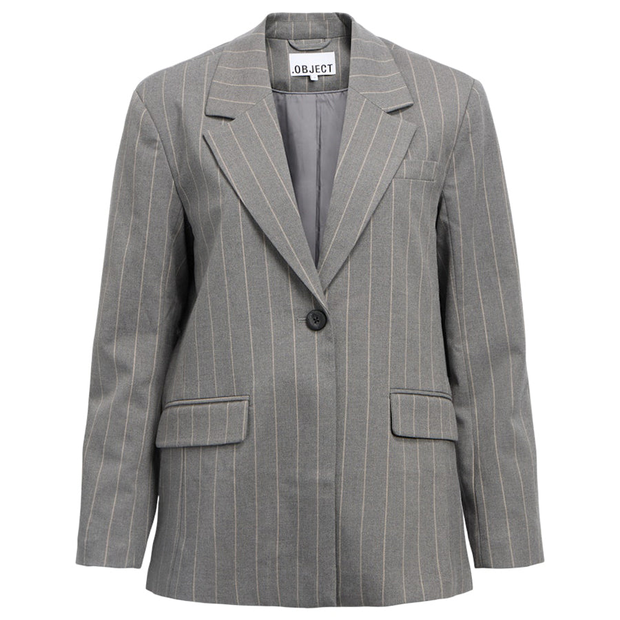 OBJECT BLAZER LISA MEDIUM GREY MELANGE/HUMUS PINSTRIPE