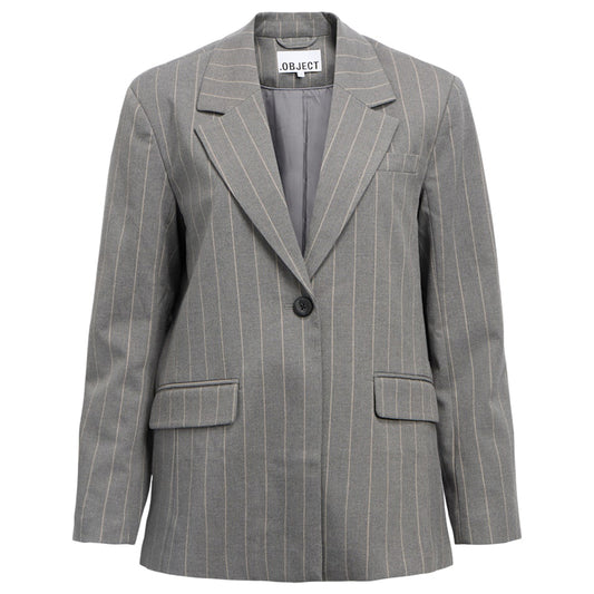 OBJECT BLAZER LISA MEDIUM GREY MELANGE/HUMUS PINSTRIPE