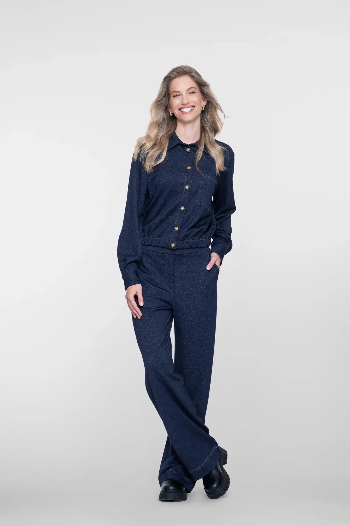 GEISHA PANTALON MET DENIMLOOK BLUE