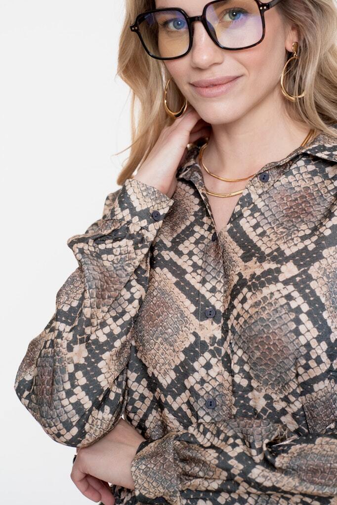GEISHA BLOUSE SNAKE PRINT BLACK/SAND