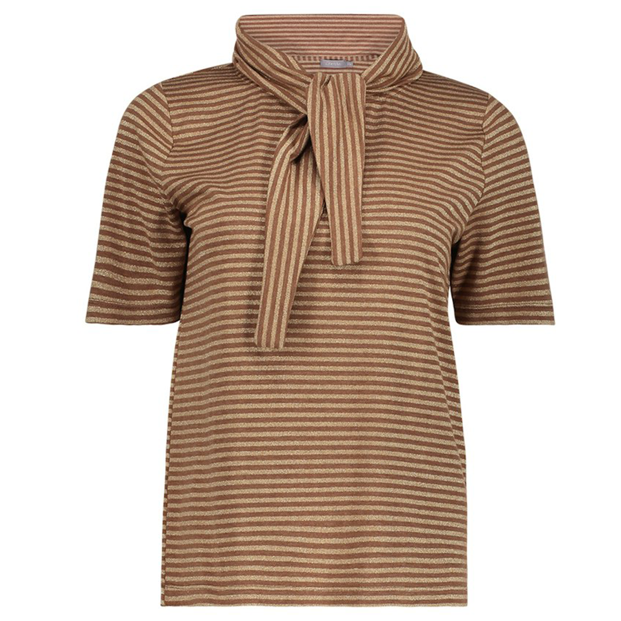 GEISHA T-SHIRT GESTREEPT MET STRIK CAMEL/SAND
