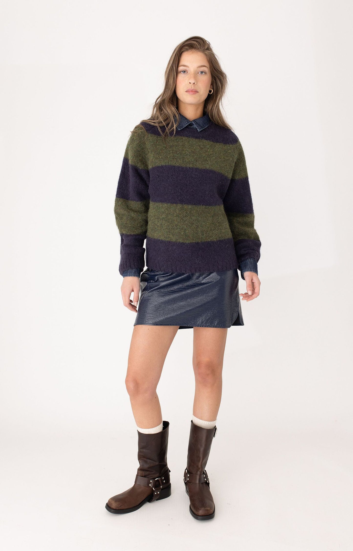 ANNA BLUE TRUI DESSIE OLIVE STRIPE
