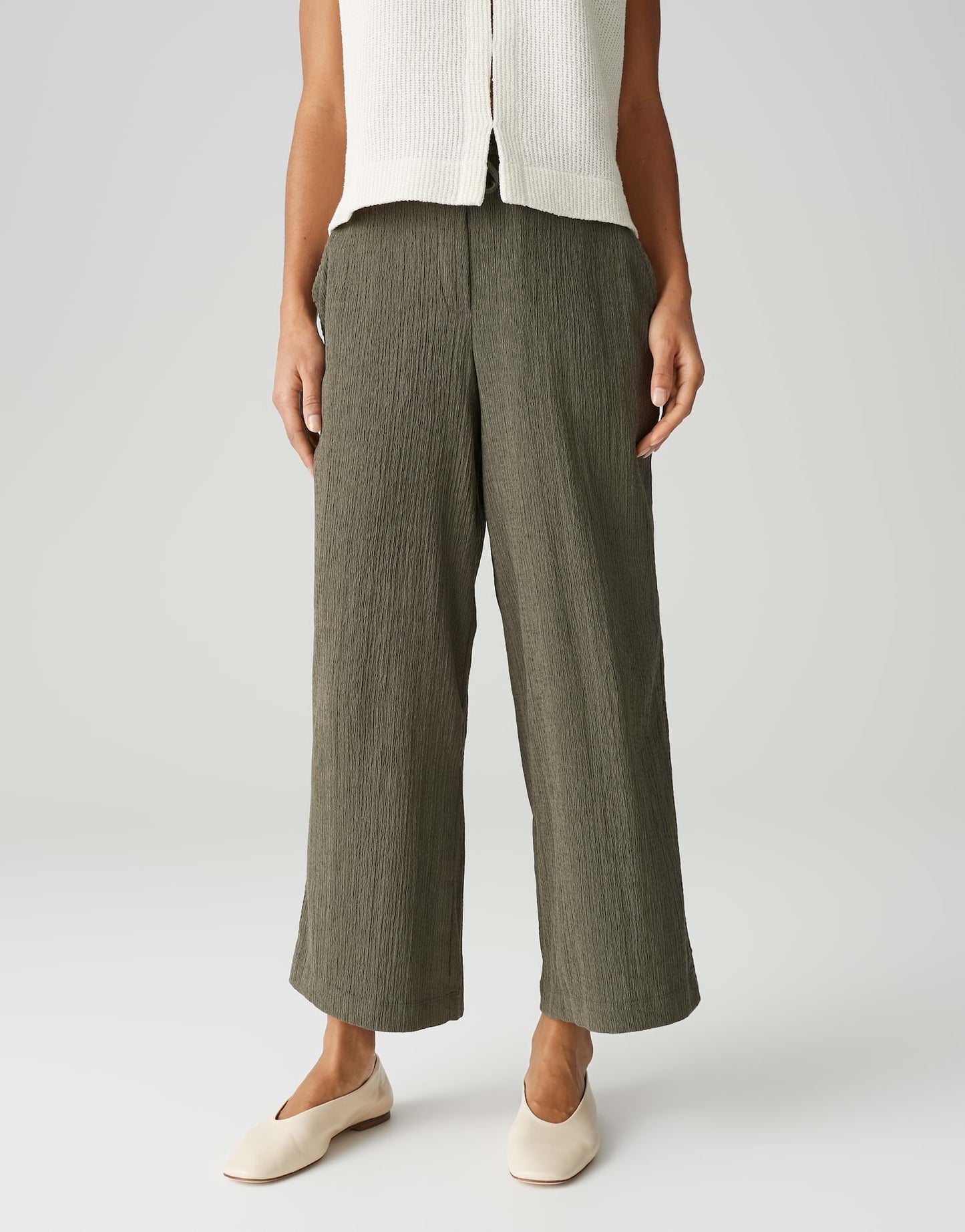 OPUS BROEK MILENI CRINKLE OLIVE LEAF