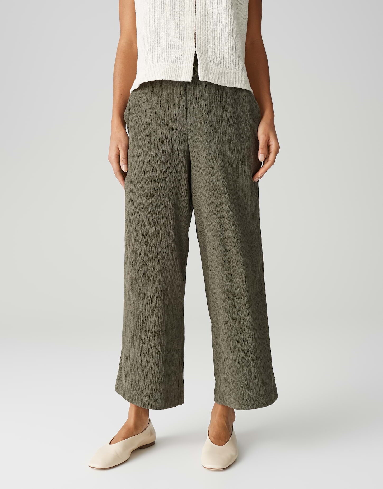 OPUS BROEK MILENI CRINKLE OLIVE LEAF
