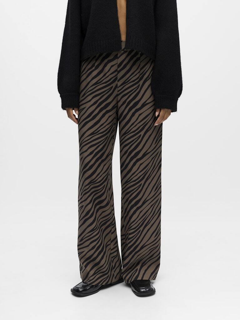 OBJECT BROEK ALBA LISA WIDE BLACK/MOREL TIGER GRAPHIC