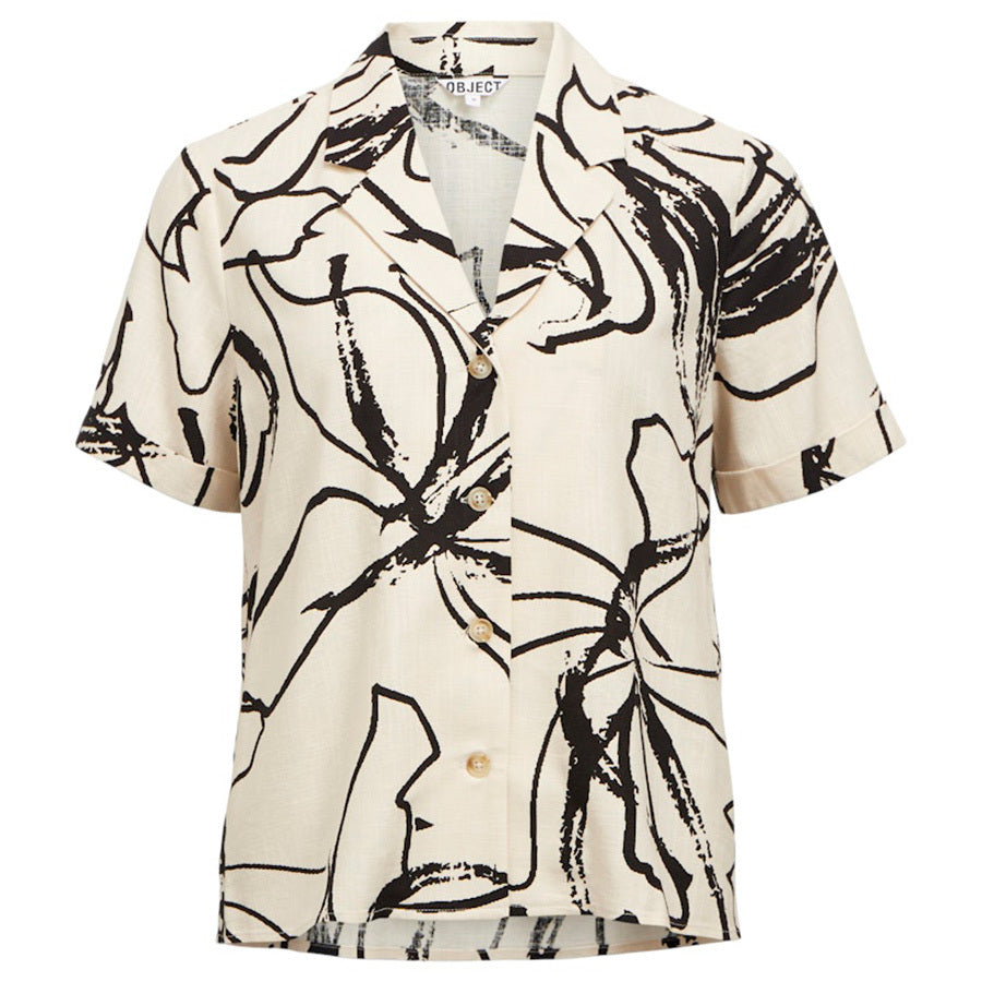 OBJECT TOP SANNE SANDSHELL/BLACK ABSTRACT