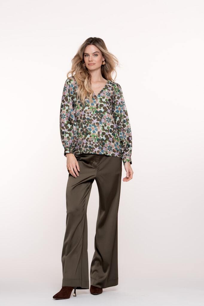 GEISHA BLOUSE FLOWERS LILA/GREEN