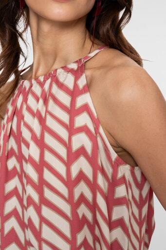 GEISHA TOP MET PRINT CORAL RED/SAND
