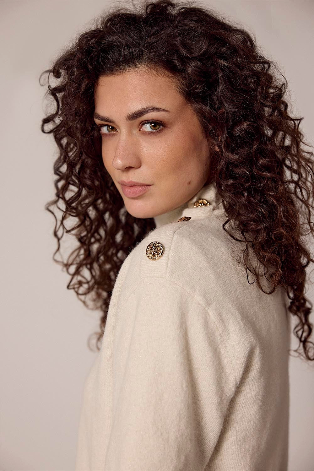 TRAMONTANA TRUI SHORT SLEEVE BUTTON DETAIL STONE MELANGE