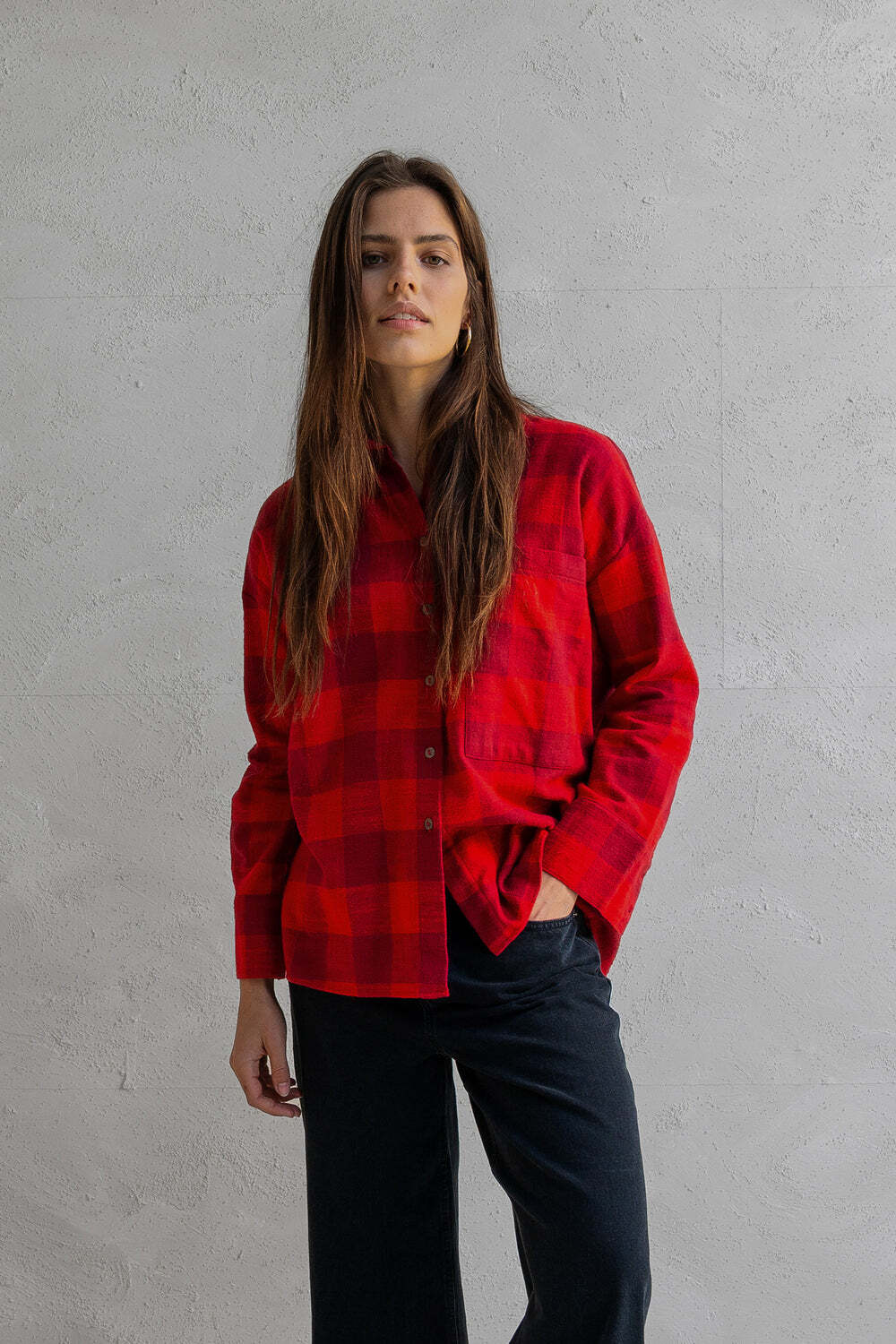 PENN&INK BLOUSE CHECKS TOMATO