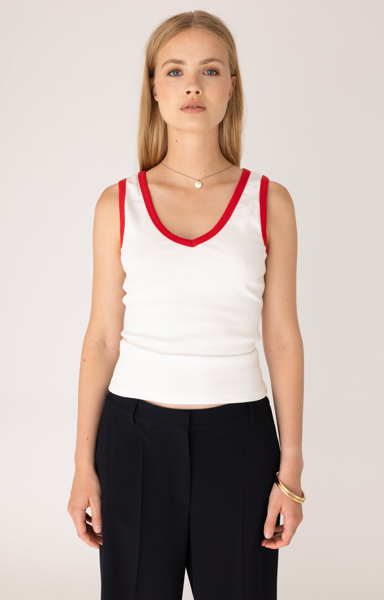 ANNA BLUE TANKTOP RIBBYV OFF-WHITE/RED
