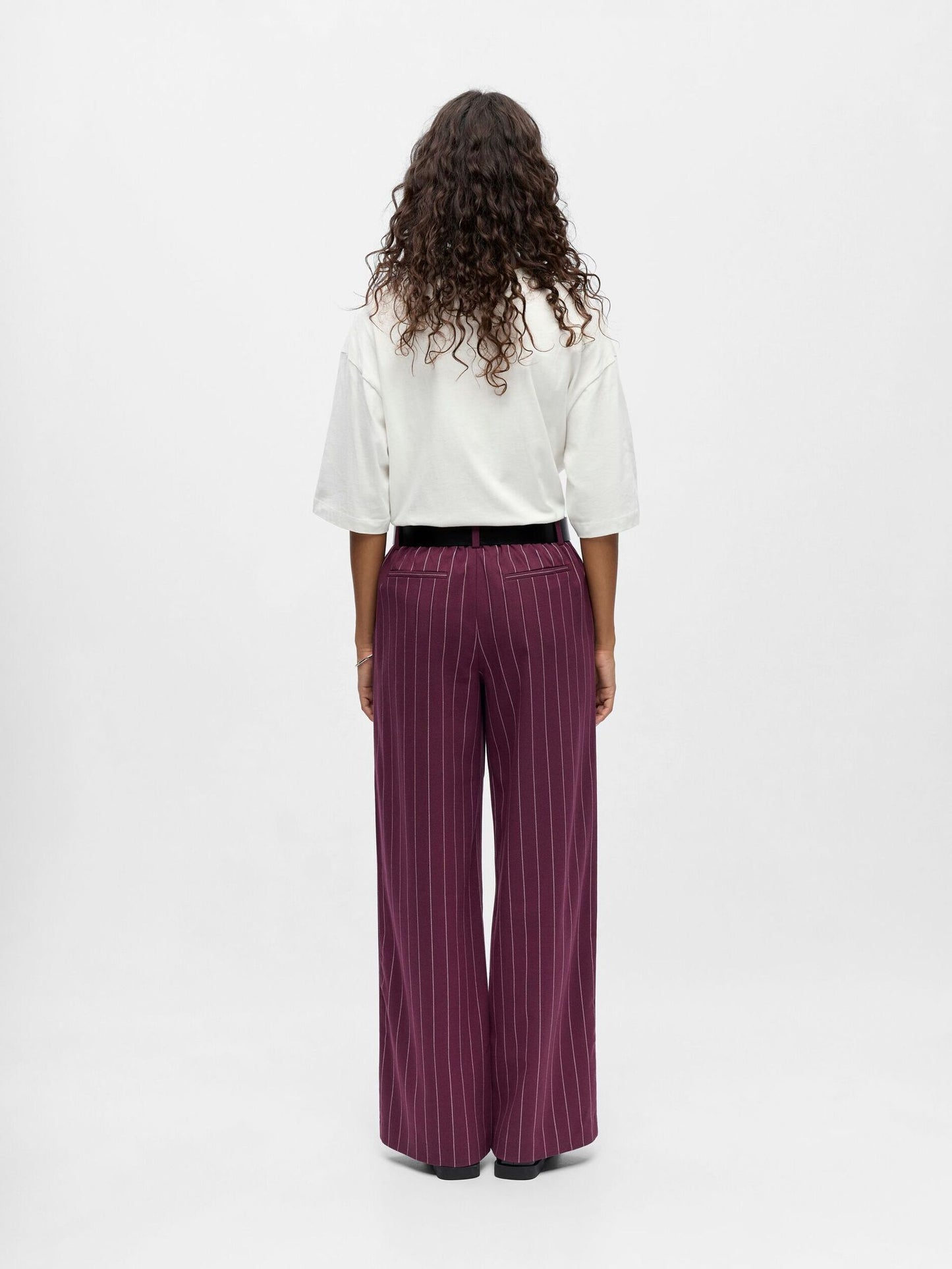 OBJECT BROEK LISA WIDE MAUVE WINE/PINK LADY PINSTRIPE