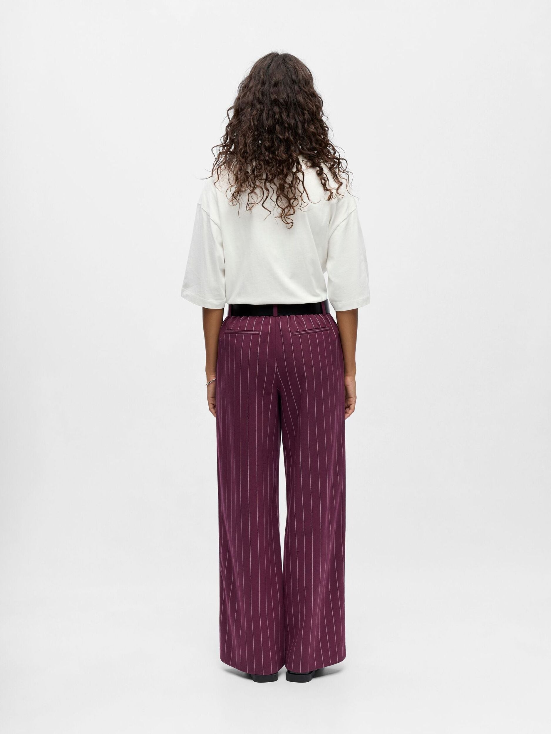 OBJECT BROEK LISA WIDE MAUVE WINE/PINK LADY PINSTRIPE