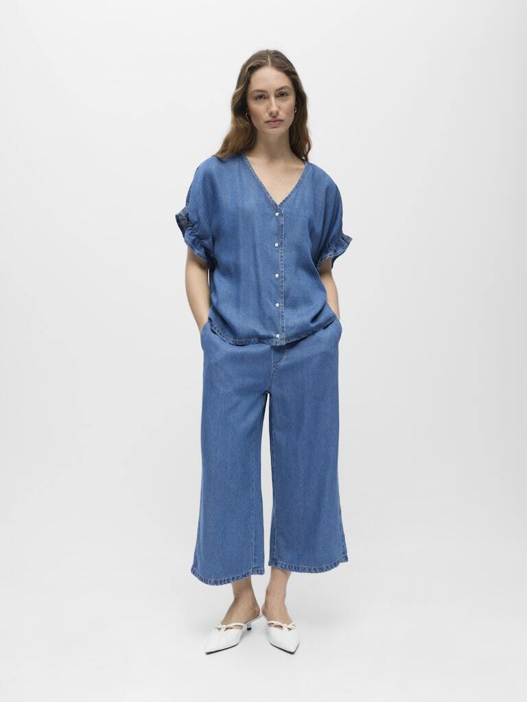 OBJECT TOP FRAME V-HALS MEDIUM BLUE DENIM