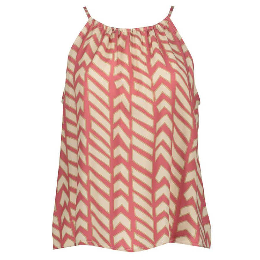 GEISHA TOP MET PRINT CORAL RED/SAND