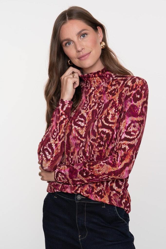 GEISHA TOP KLEURRIJKE PRINT FUCHSIA/PORT