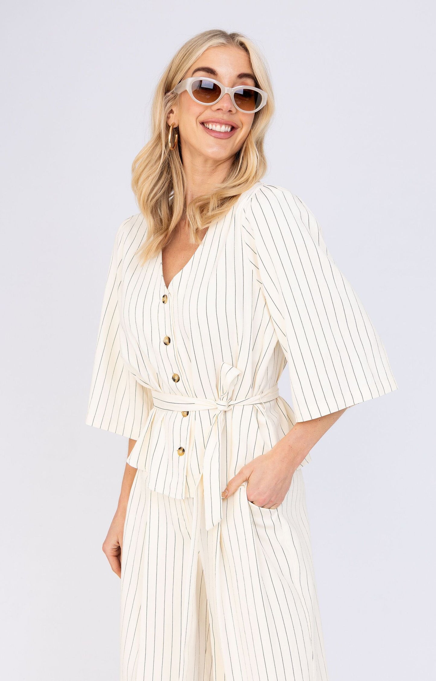 ANNA BLOUSE KRIJTSTREEP CREAM STRIPE