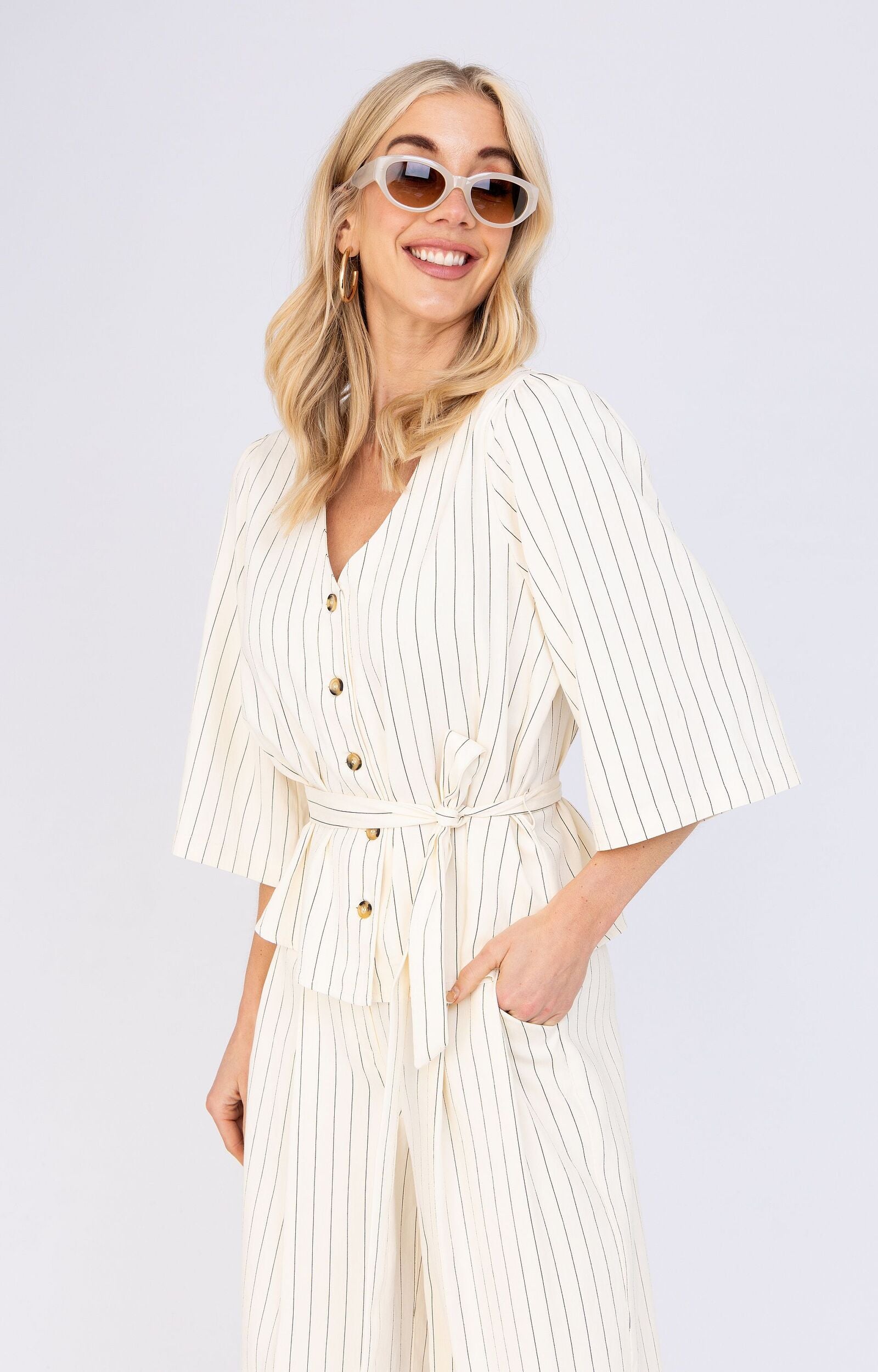 ANNA BLOUSE KRIJTSTREEP CREAM STRIPE