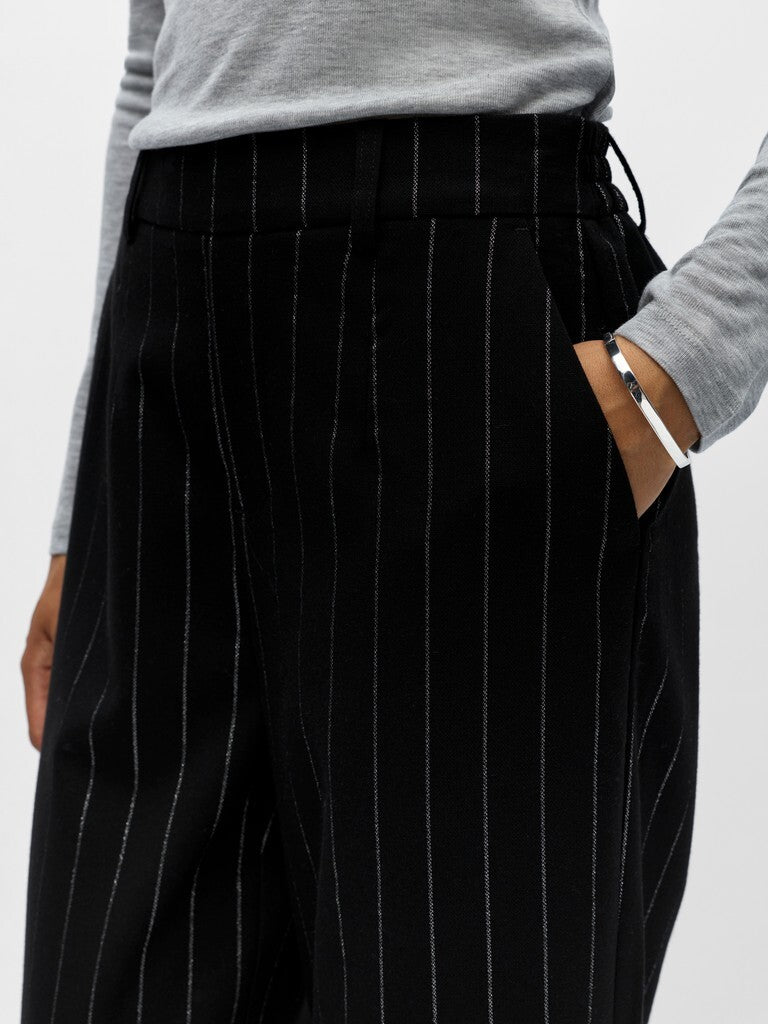 OBJECT BROEK LISA WIDE BLACK/SILVER