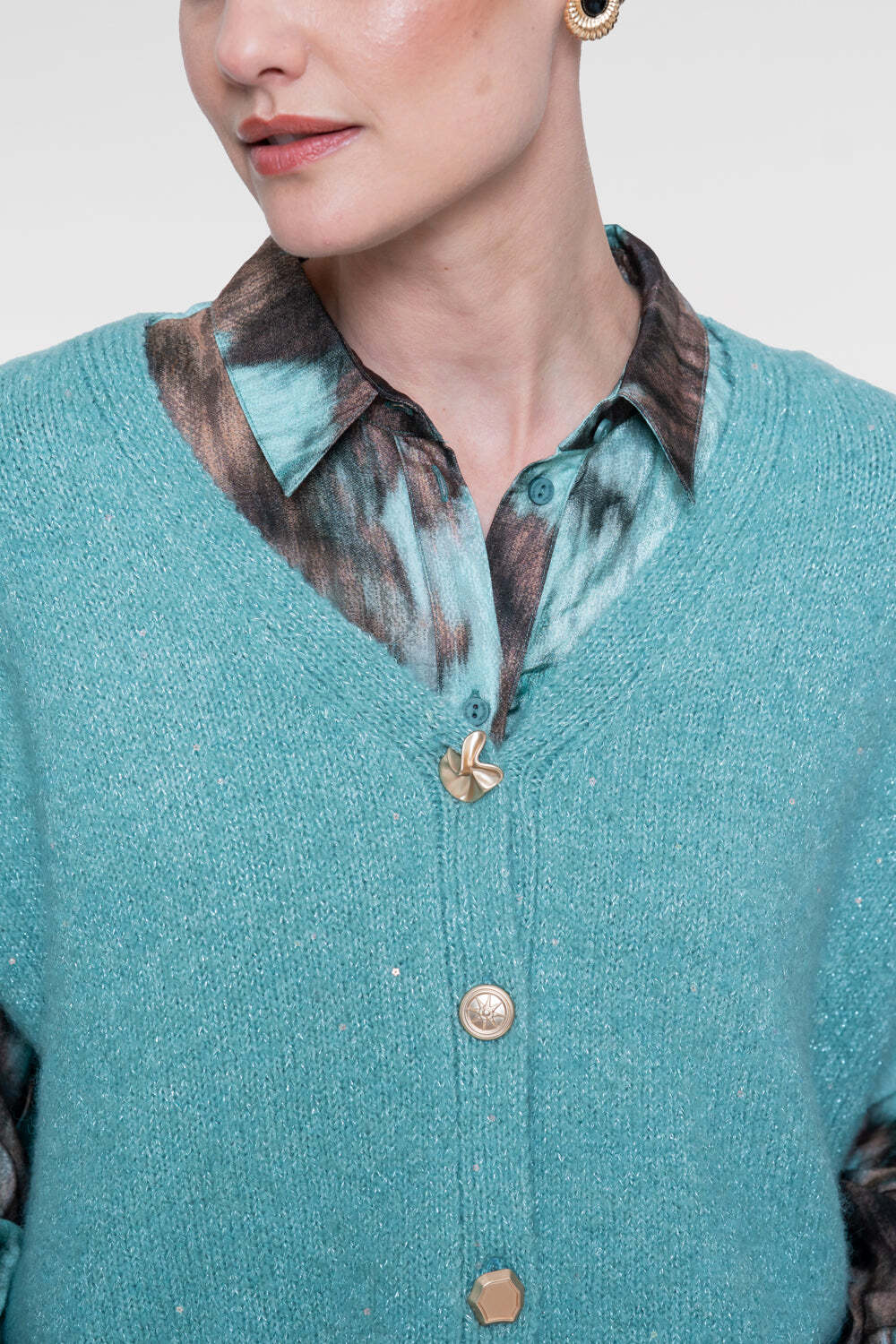 GEISHA SPENCER MET SIERLIJKE KNOPEN AQUA