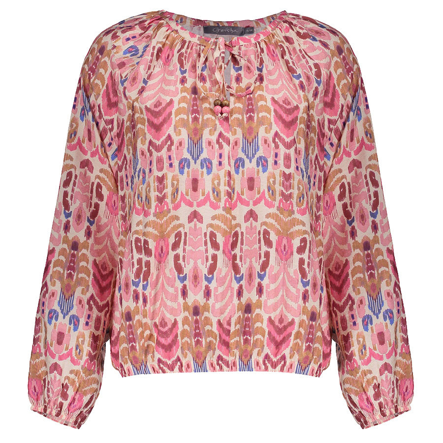 GEISHA TOP PRINT PINK/CHERRY RED