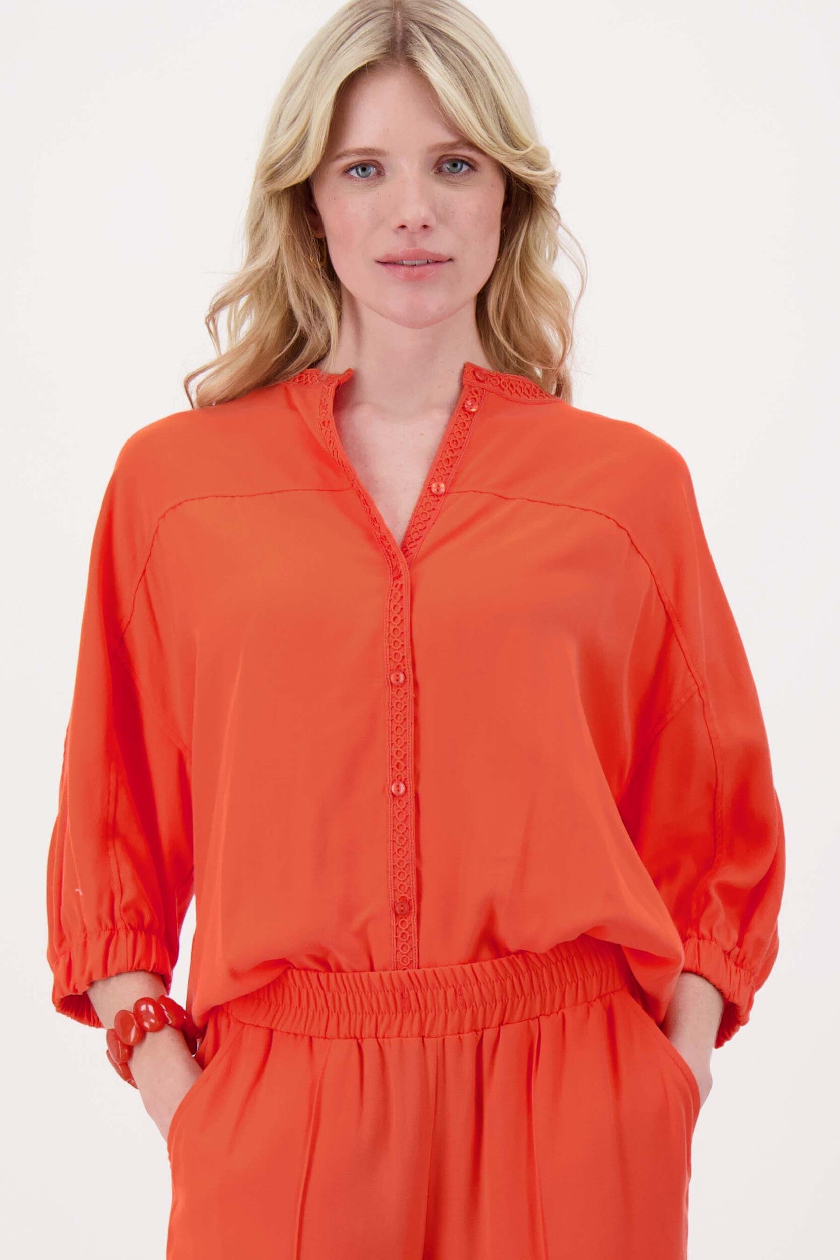 ZUSSS BLOUSE LYOCELL BALLONMOUW CORAL