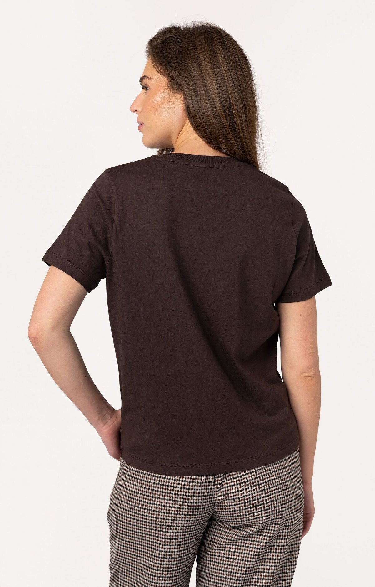 ANNA BLUE T-SHIRT SLIM DARK BROWN SOLID