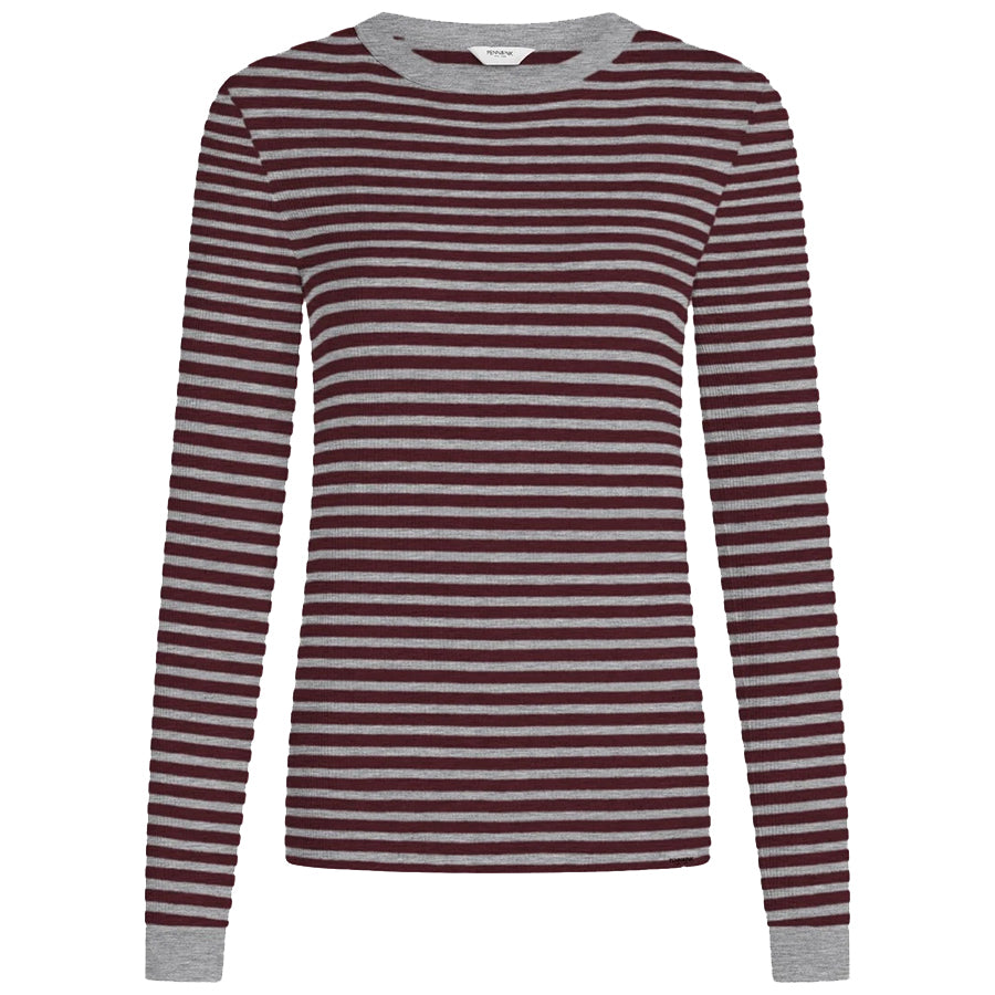 PENN&INK SHIRT RIB STRIPE GREY MELANGE/AUBERGINE