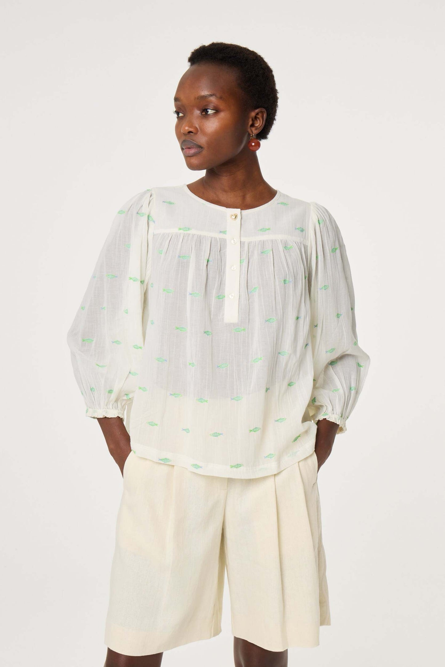 FABIENNE CHAPOT TOP BINDI OFF-WHITE/GREEN