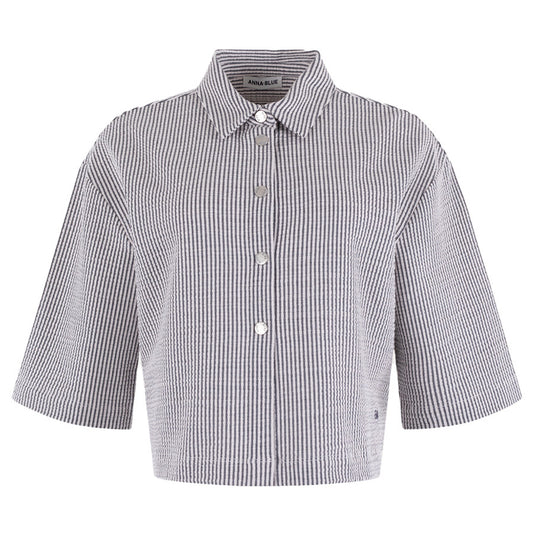 ANNA BLUE BLOUSE SHORTY JACKET WHITE BASE STRIPE