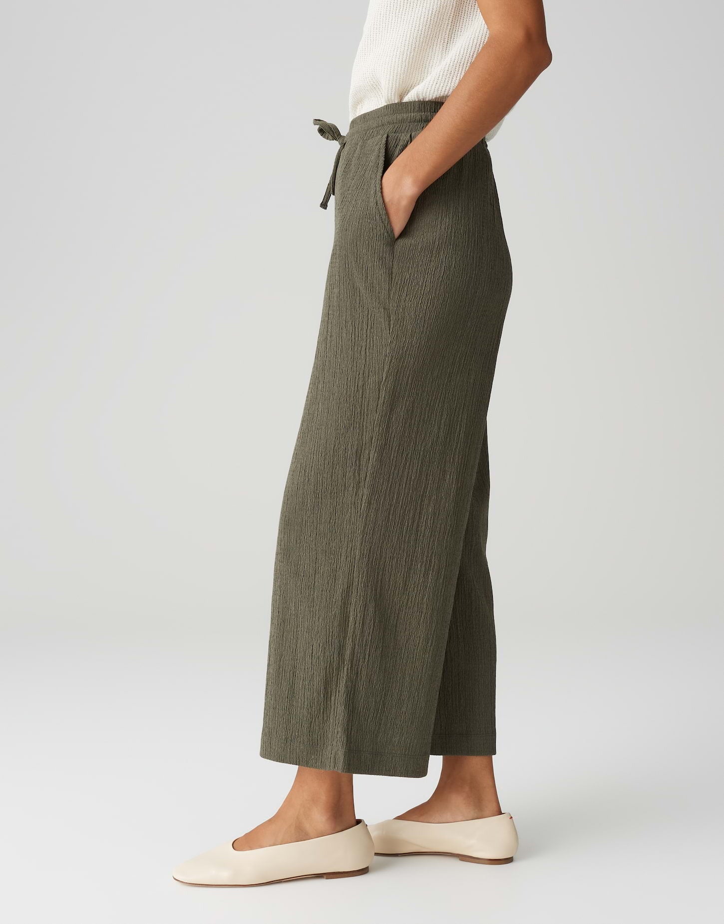 OPUS BROEK MILENI CRINKLE OLIVE LEAF