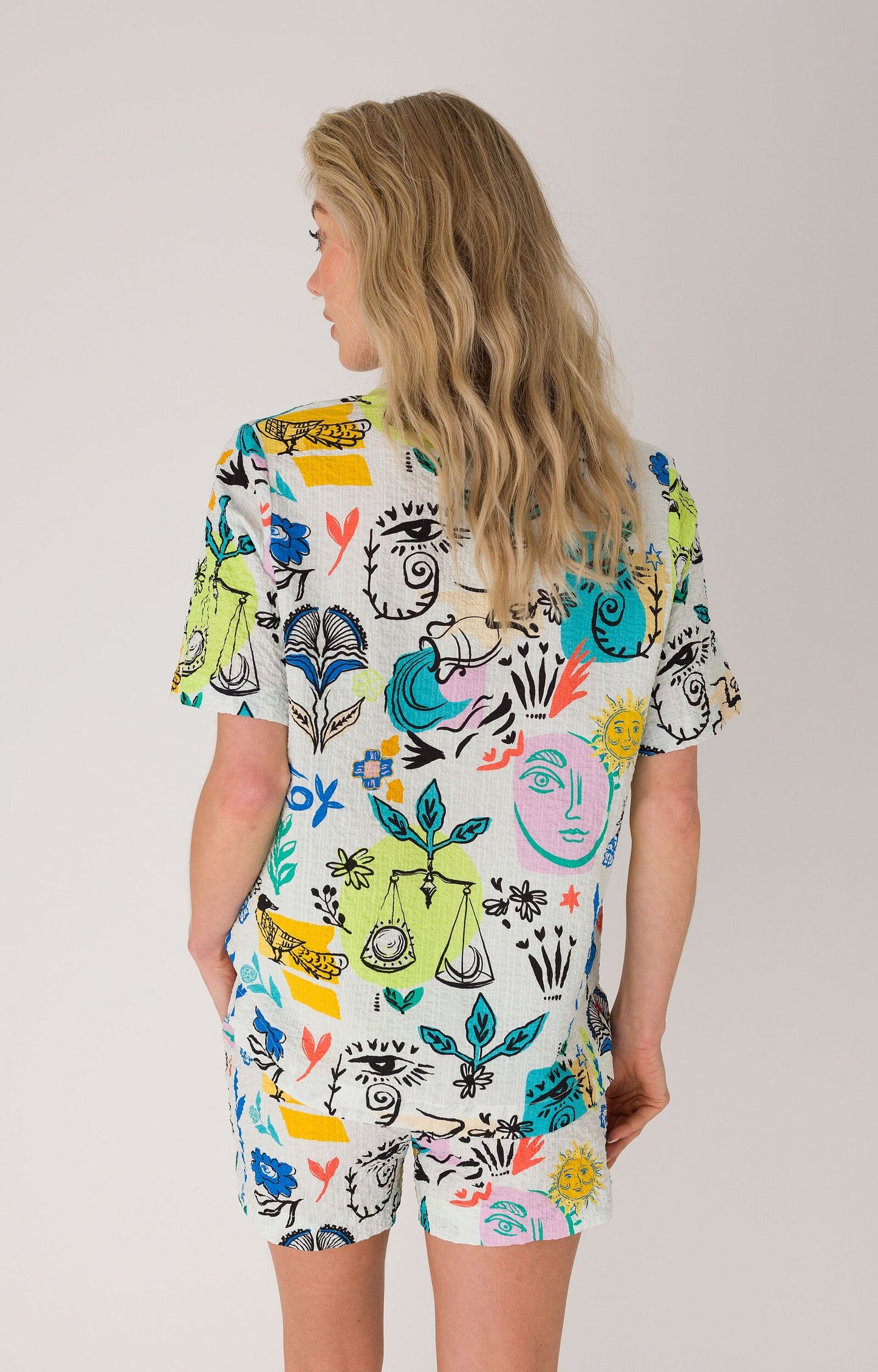 ANNA BLUE BLOUSE RIZZO OFF-WHITE DESSIN