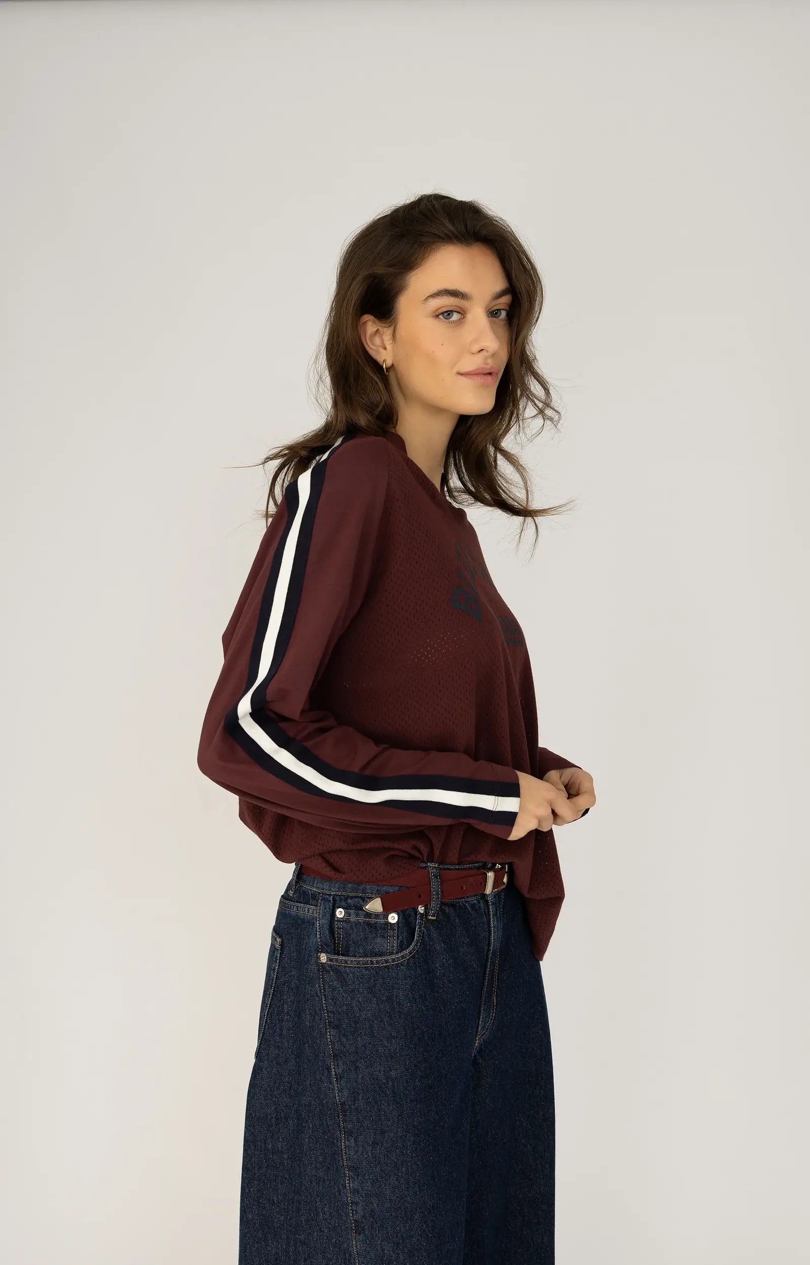 ANNA BLUE SHIRT MESHLONG BORDEAUX