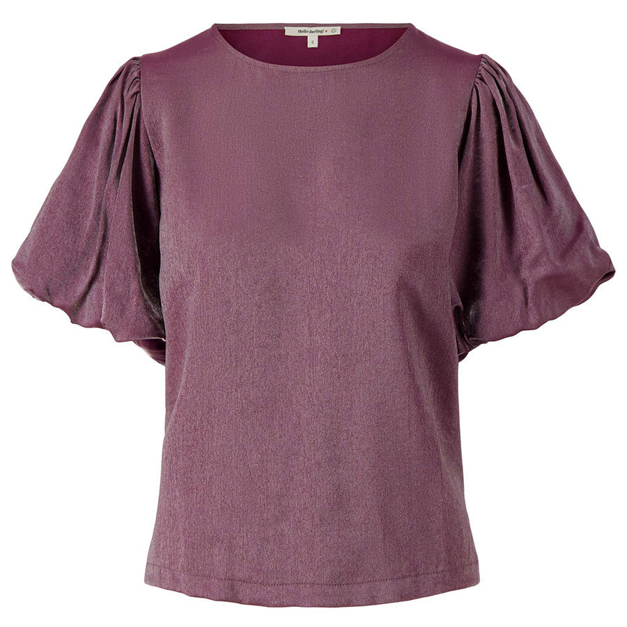 ZUSSS SATIJNEN TOP MET POFMOUW AUBERGINE