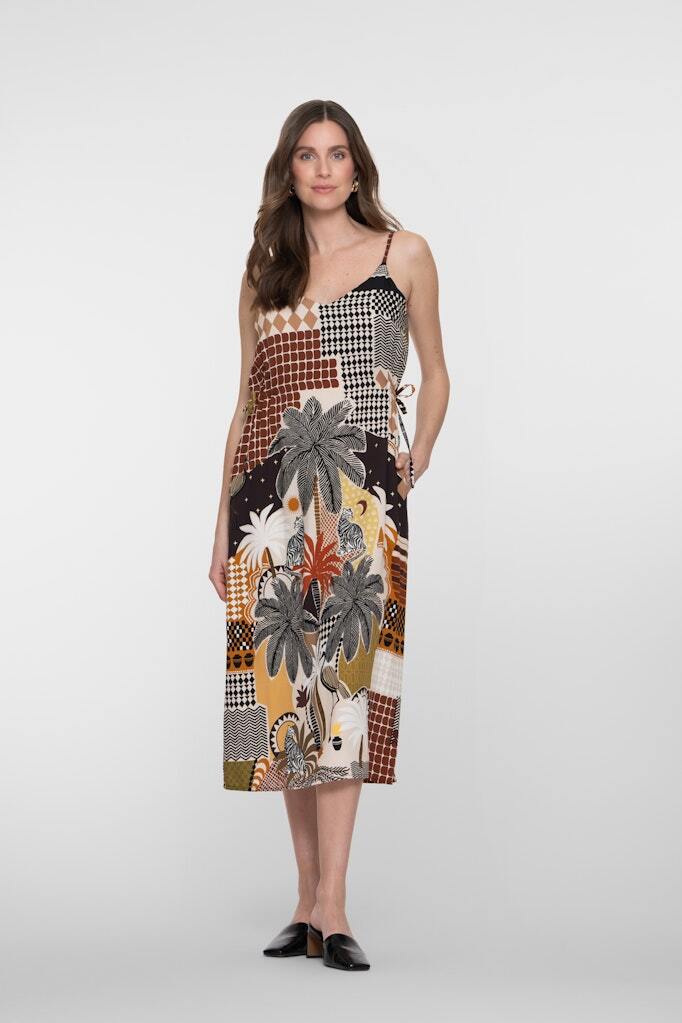 GEISHA JURK MET GRAFISCHE PRINT BRUIN/ZAND/ZWART