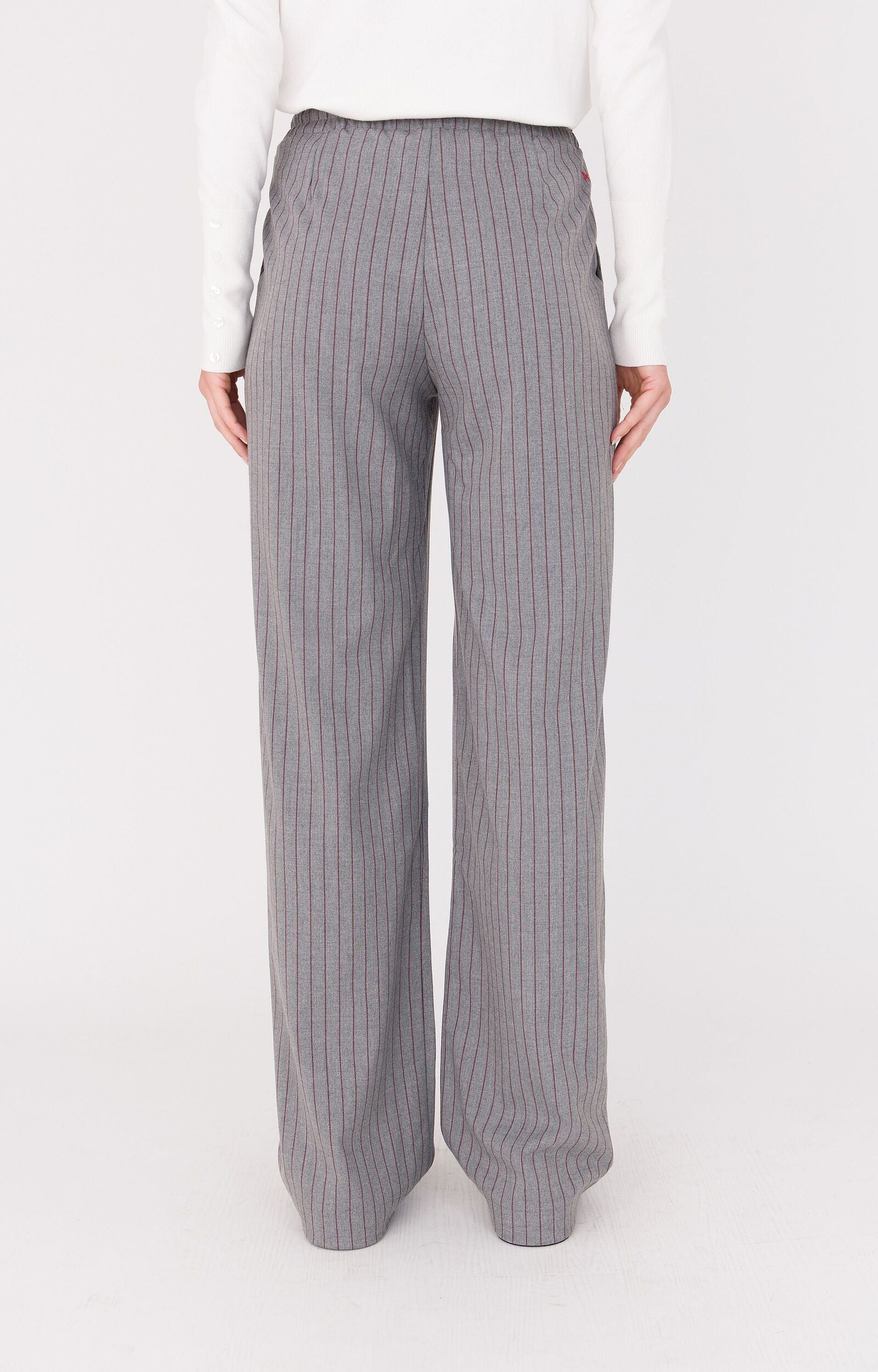 ANNA BLUE BROEK HOBEYLY MID GREY MELANGE STRIPE